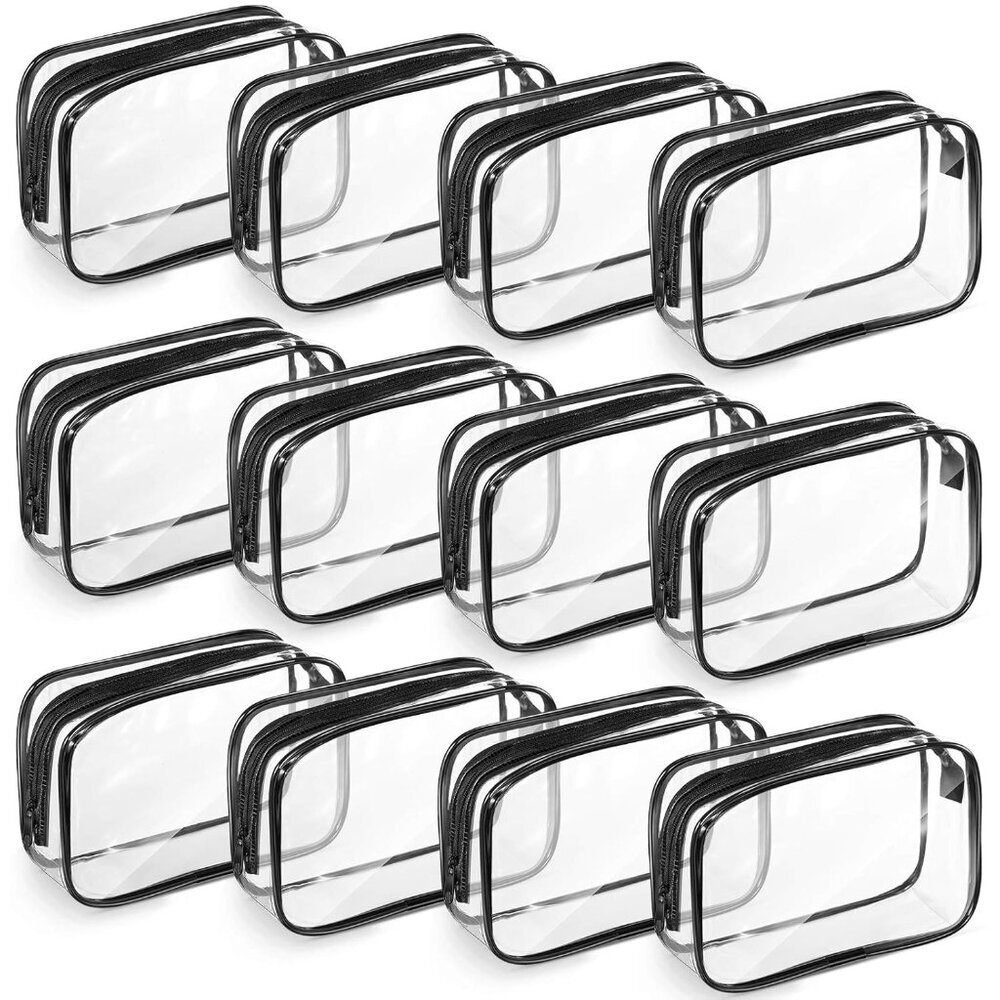 12 Pieces Clear Makeup Bags Cosmetic Storage Bags Pvc Zipper Pouches Travel Wate